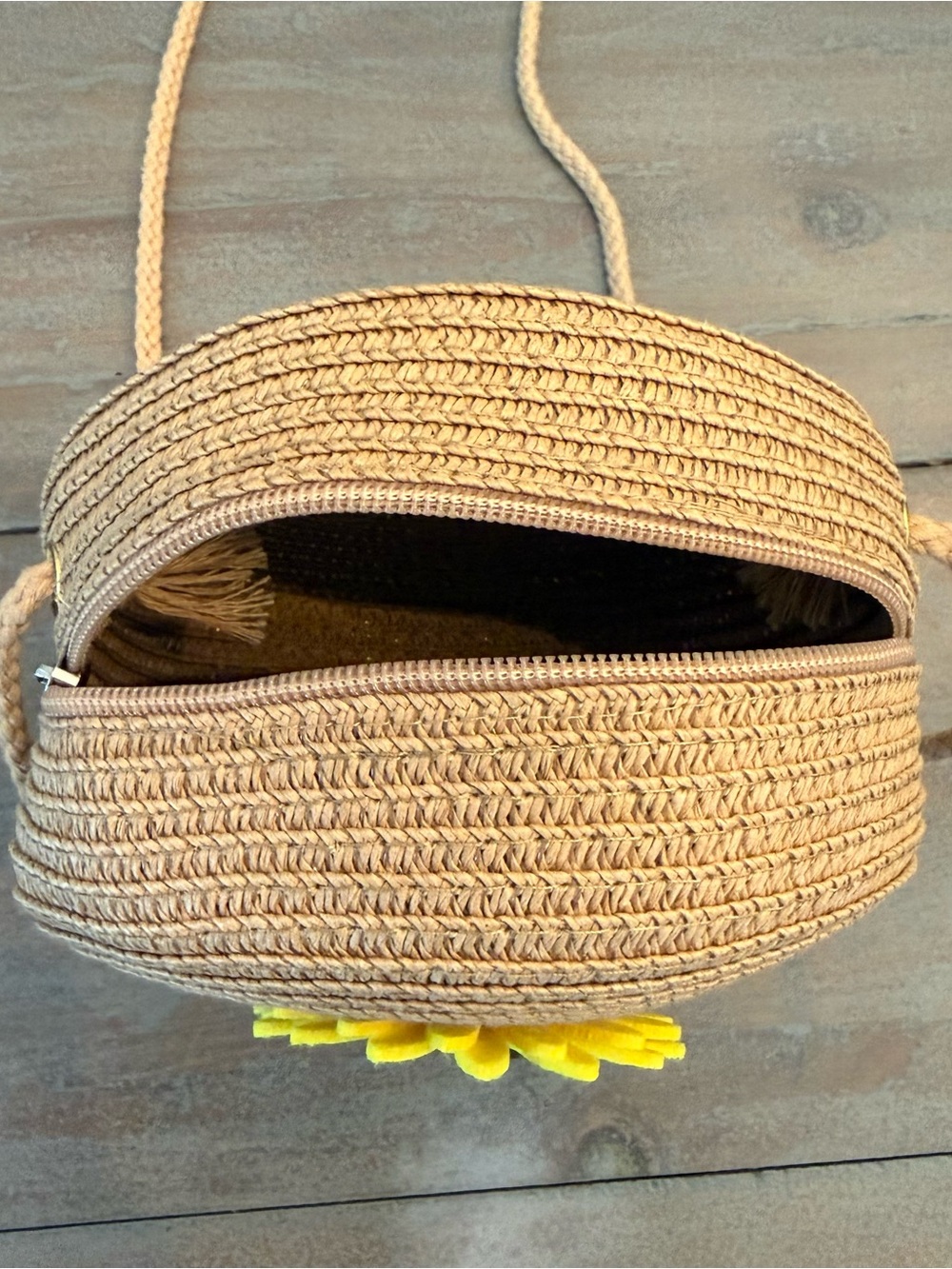 Straw Round Crossbody Bag with Yellow Sunflower Accent - Picture 5 of 12